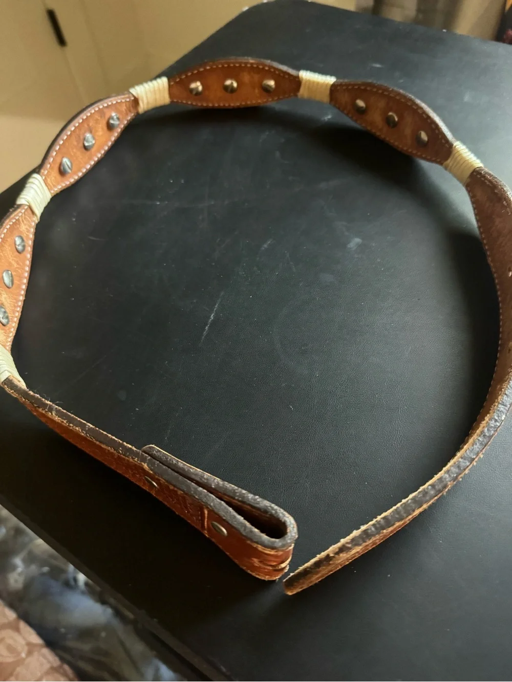 Double J Saddlery Brown Western Concho Leather Belt Length 37 or size Medium